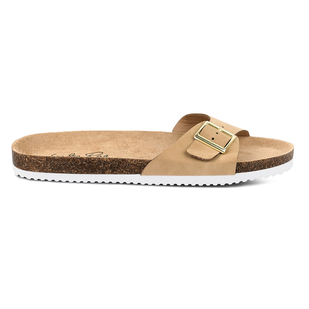 Camel Buckled Strap Slides