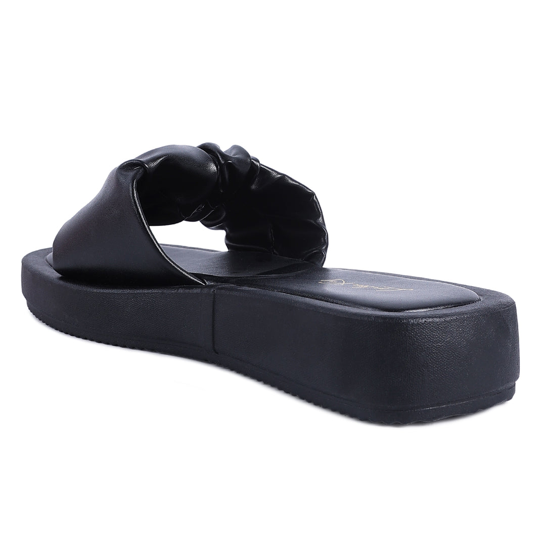 Black Gathered Low Wedge Slides