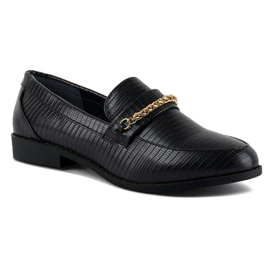 low block loafers adorned with golden chain#color_black