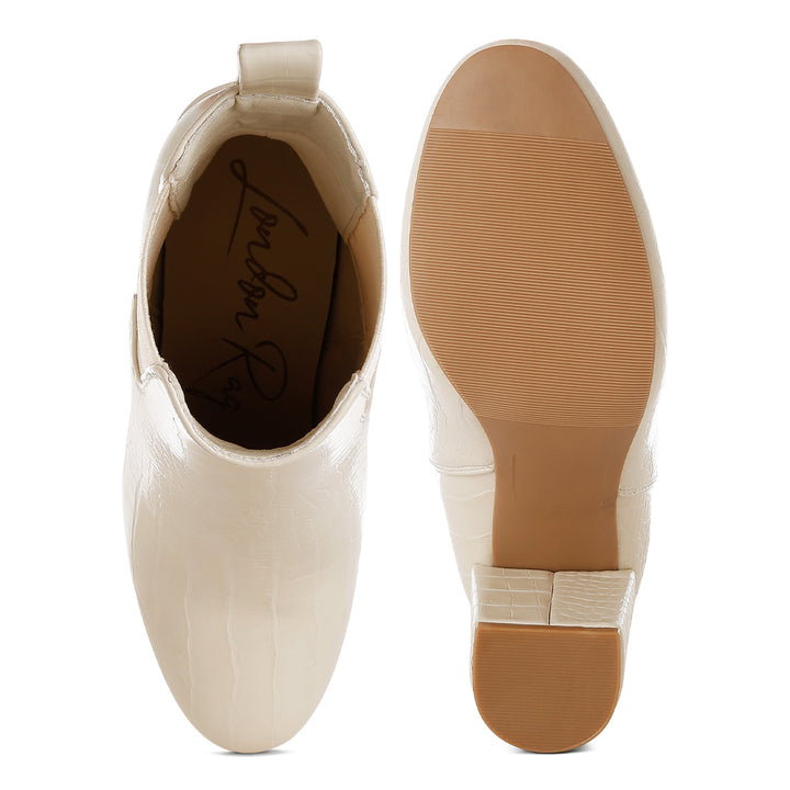 women croc textured block heeled chelsea boots#color_beige