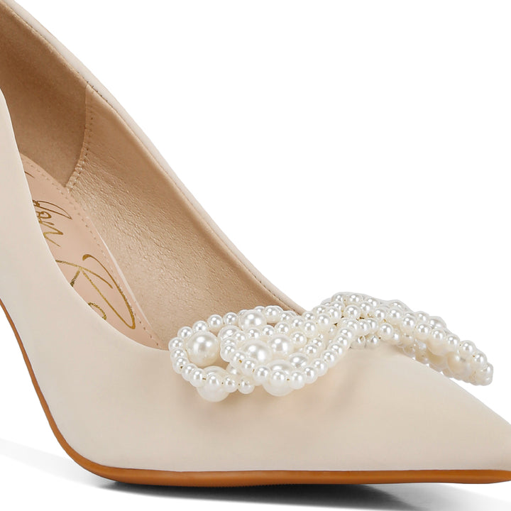 women pointed high heeled pearl flower sandal#color_beige