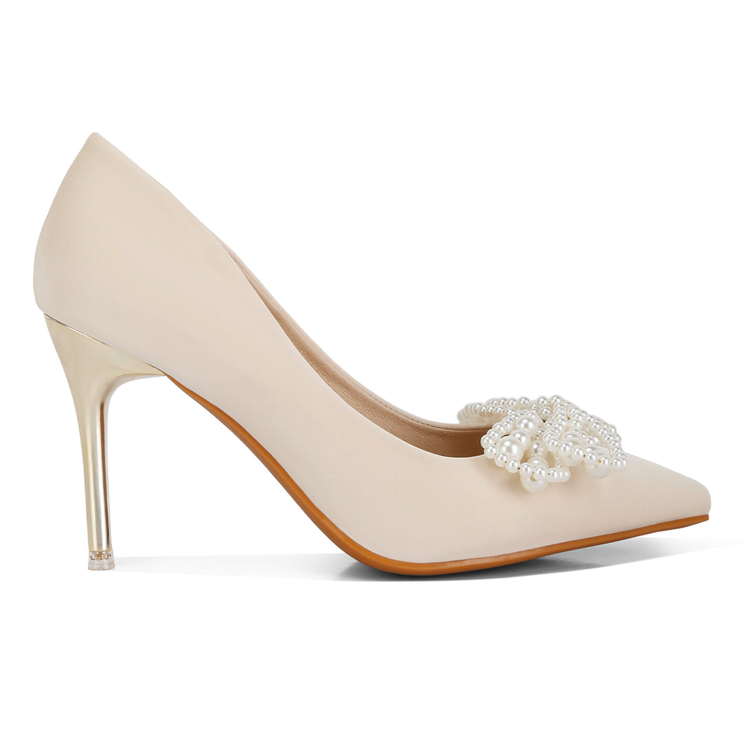 women pointed high heeled pearl flower sandal#color_beige