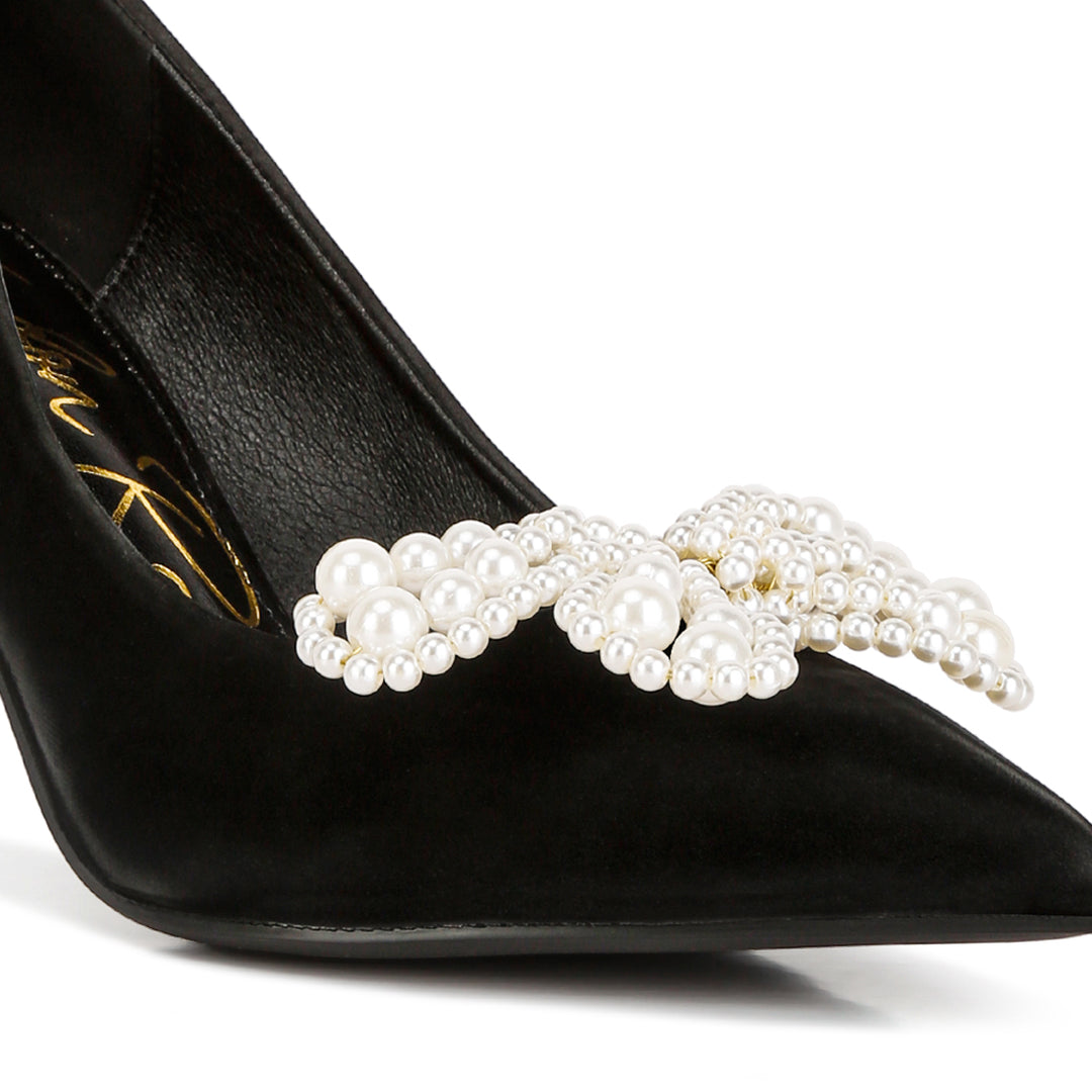 women pointed high heeled pearl flower sandal#color_black