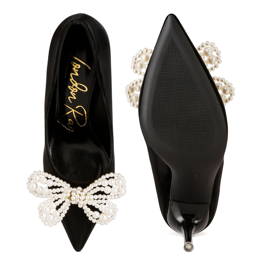 women pointed high heeled pearl flower sandal#color_black