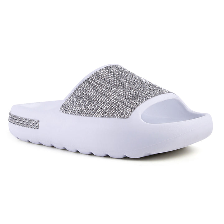 women diamante pool sliders#color_white