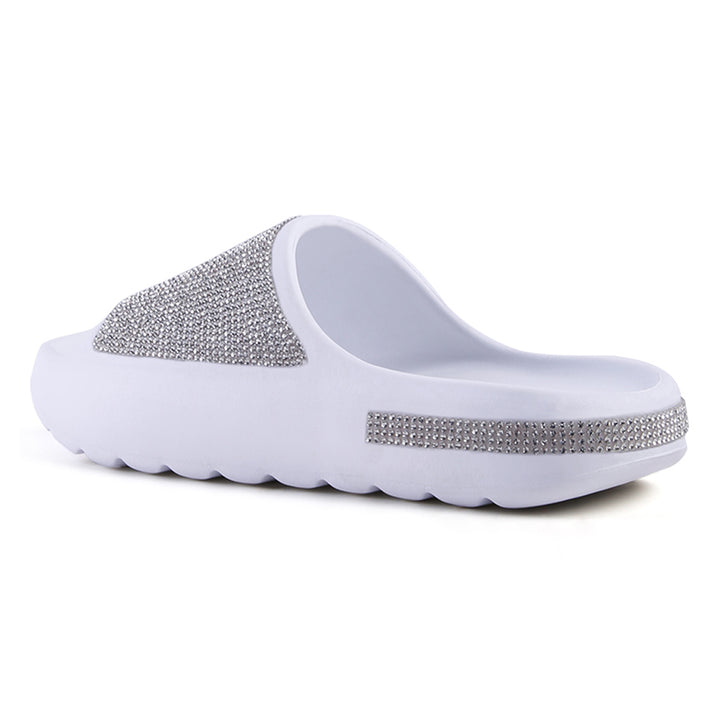 women diamante pool sliders#color_white