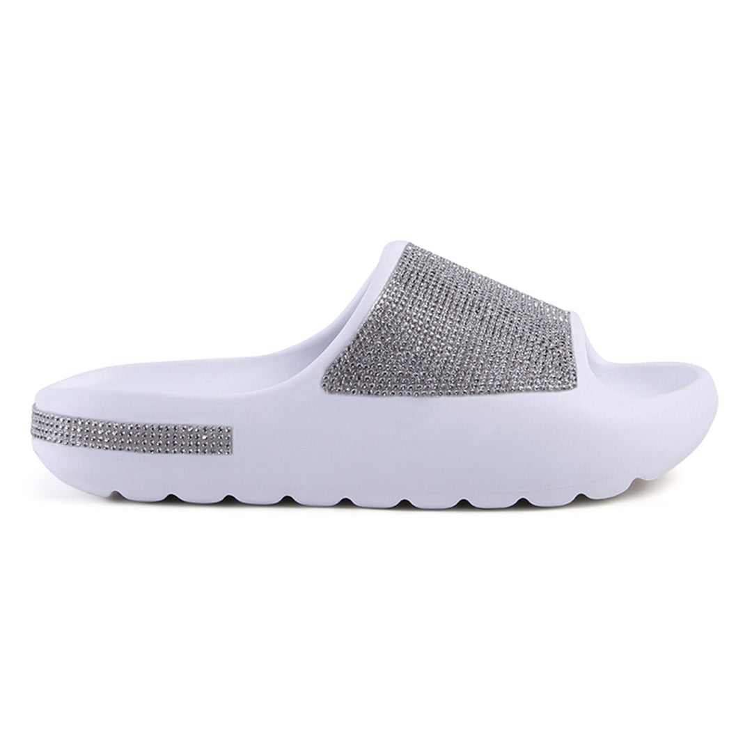 women diamante pool sliders#color_white