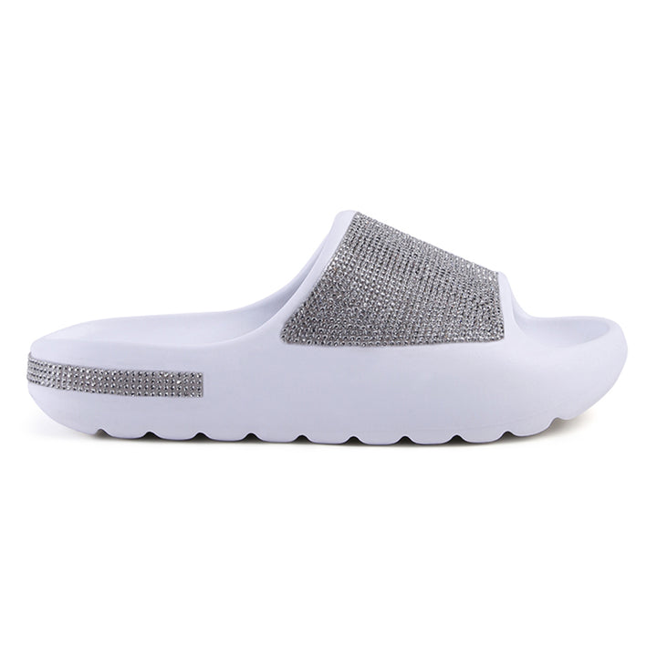 women diamante pool sliders#color_white