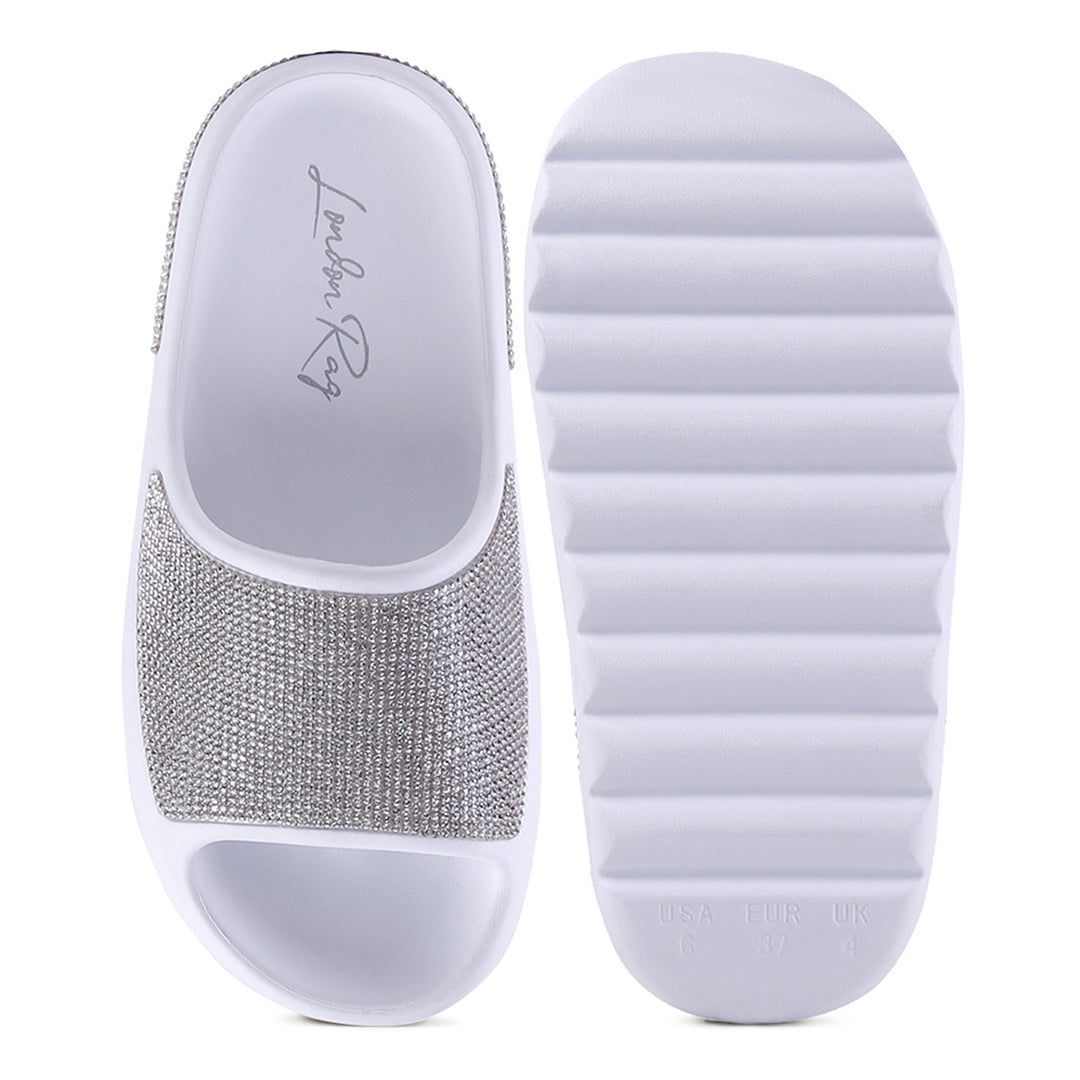 women diamante pool sliders#color_white