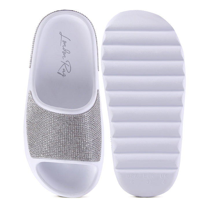 women diamante pool sliders#color_white