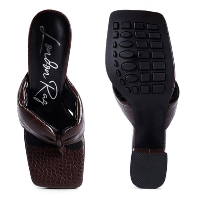 Dark Brown High Heeled Thong Sandals
