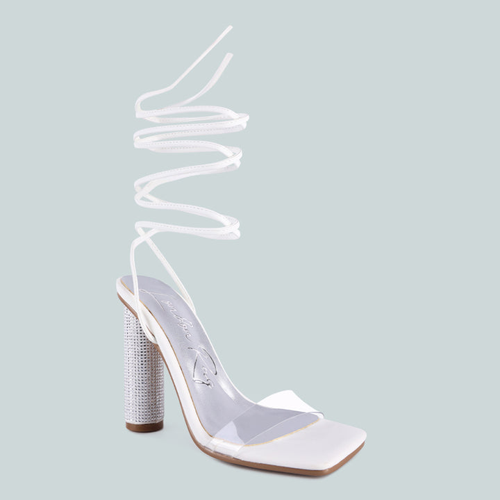 White Lace Up Diamante High Heel Sandal