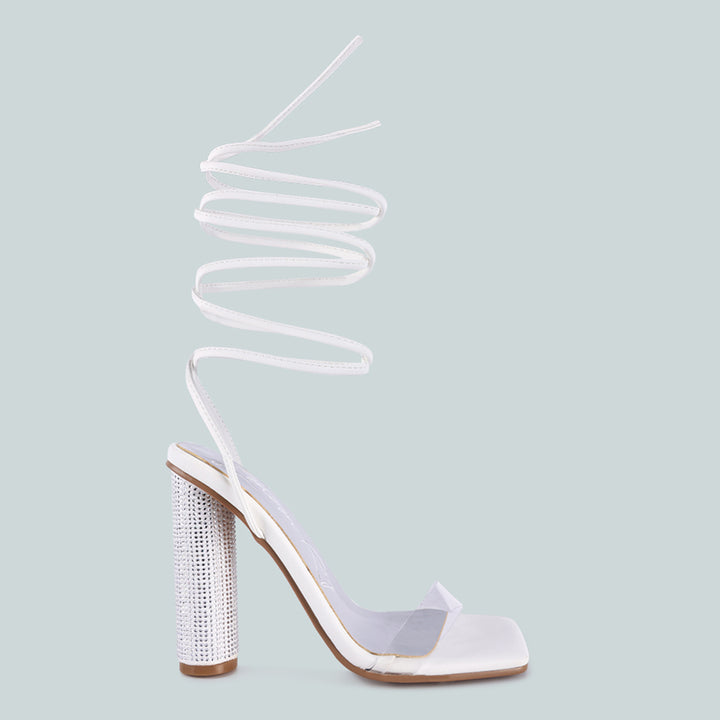 White Lace Up Diamante High Heel Sandal