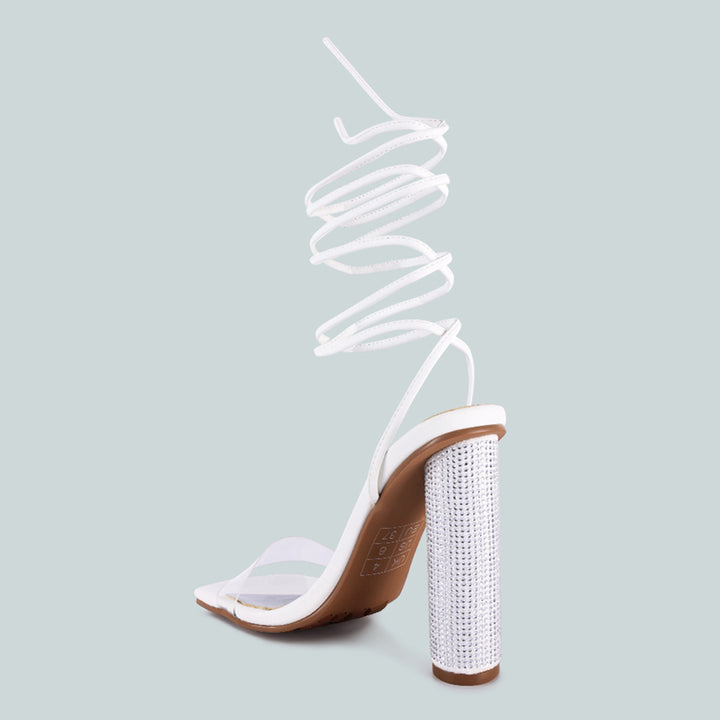 White Lace Up Diamante High Heel Sandal