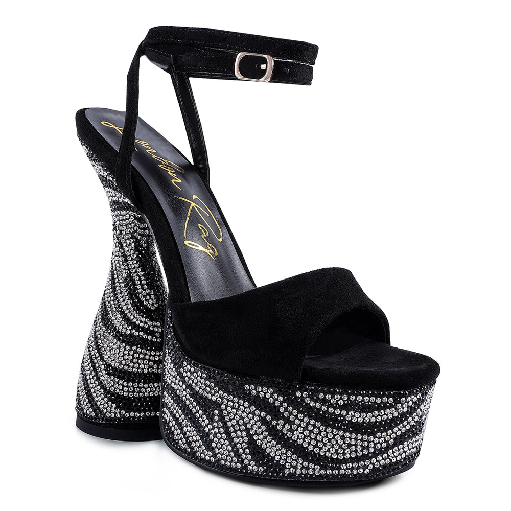 women ultra high platform diamante sandals#color_black