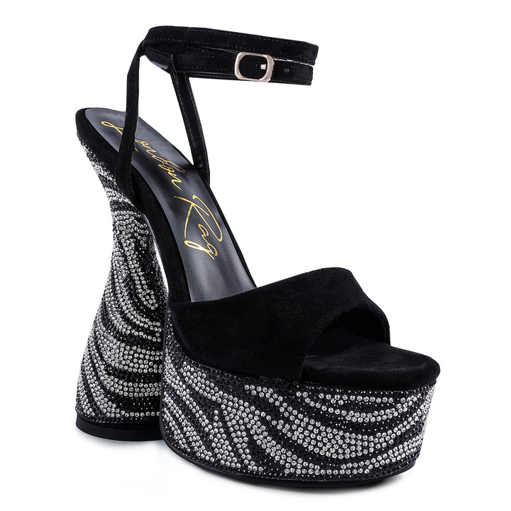 Black Ultra High Platform Diamante Sandals