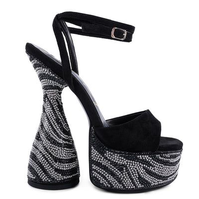 Black Ultra High Platform Diamante Sandals