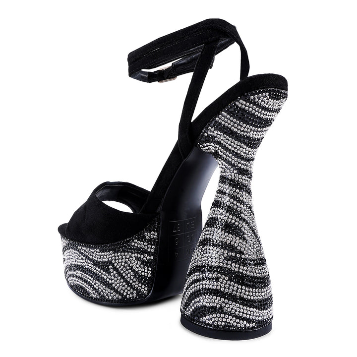 Black Ultra High Platform Diamante Sandals