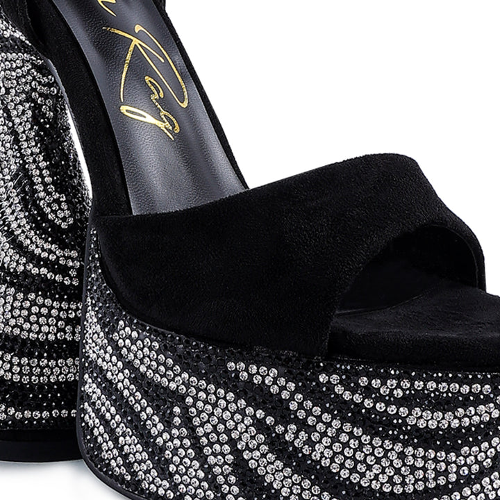 Black Ultra High Platform Diamante Sandals