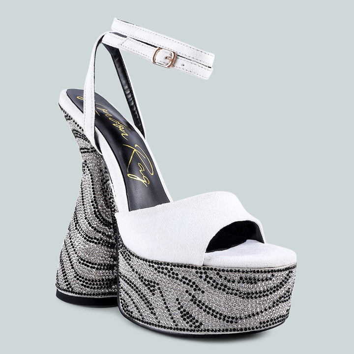 White Ultra High Platform Diamante Sandals