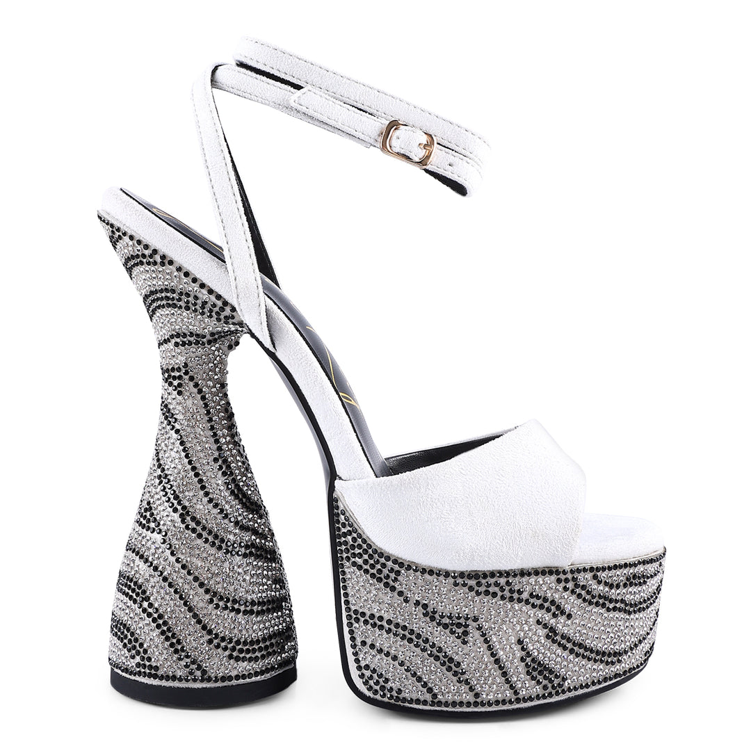 women ultra high platform diamante sandals#color_white