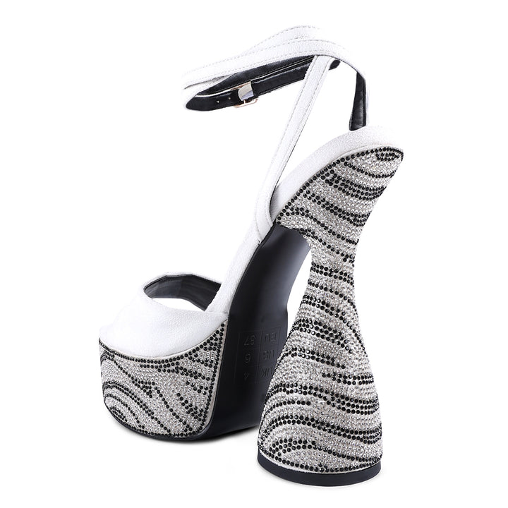 women ultra high platform diamante sandals#color_white