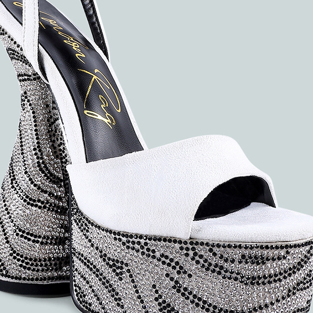White Ultra High Platform Diamante Sandals