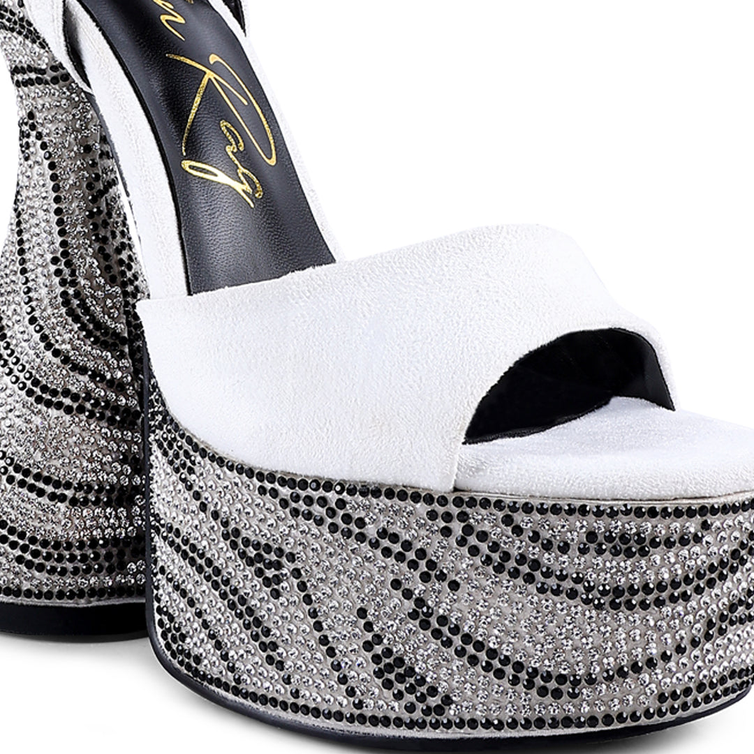 women ultra high platform diamante sandals#color_white
