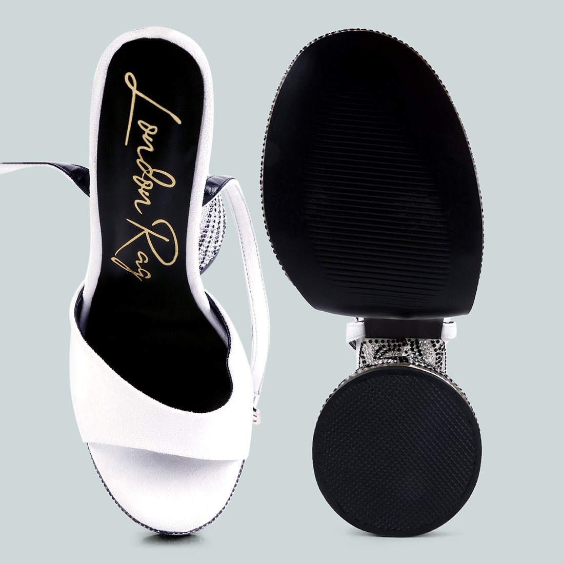White Ultra High Platform Diamante Sandals