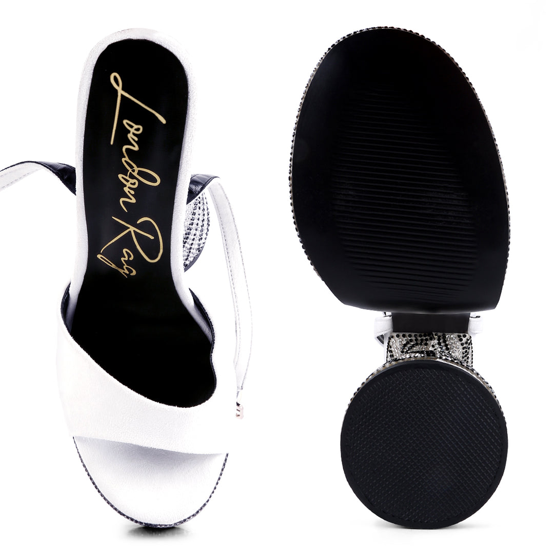 women ultra high platform diamante sandals#color_white