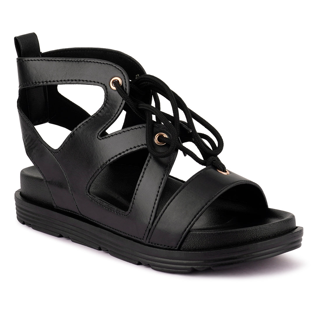 Black Voopret Tie-Up Platform Sandals