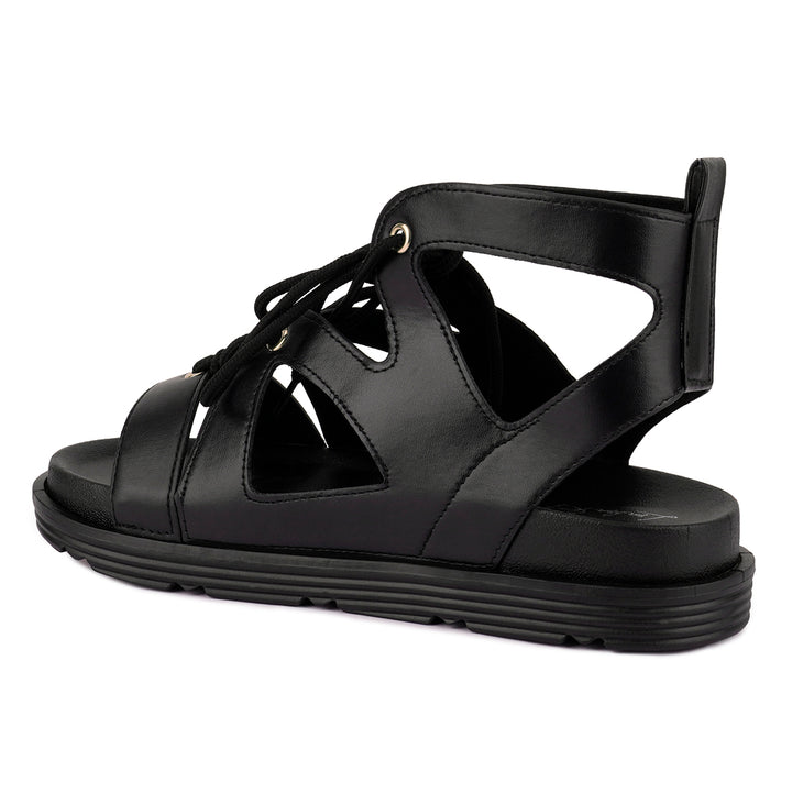 Black Voopret Tie-Up Platform Sandals