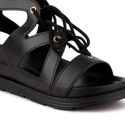 Black Voopret Tie-Up Platform Sandals