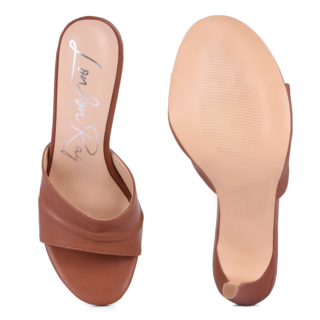 Tan Pleated Strap High Heeled Sandal