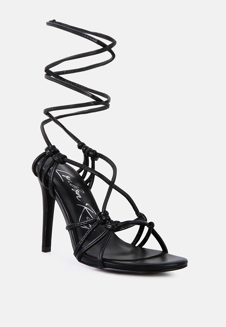 women lace up high heeled sandal#color_black