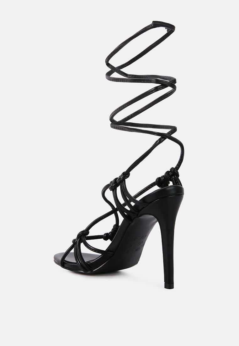 women lace up high heeled sandal#color_black