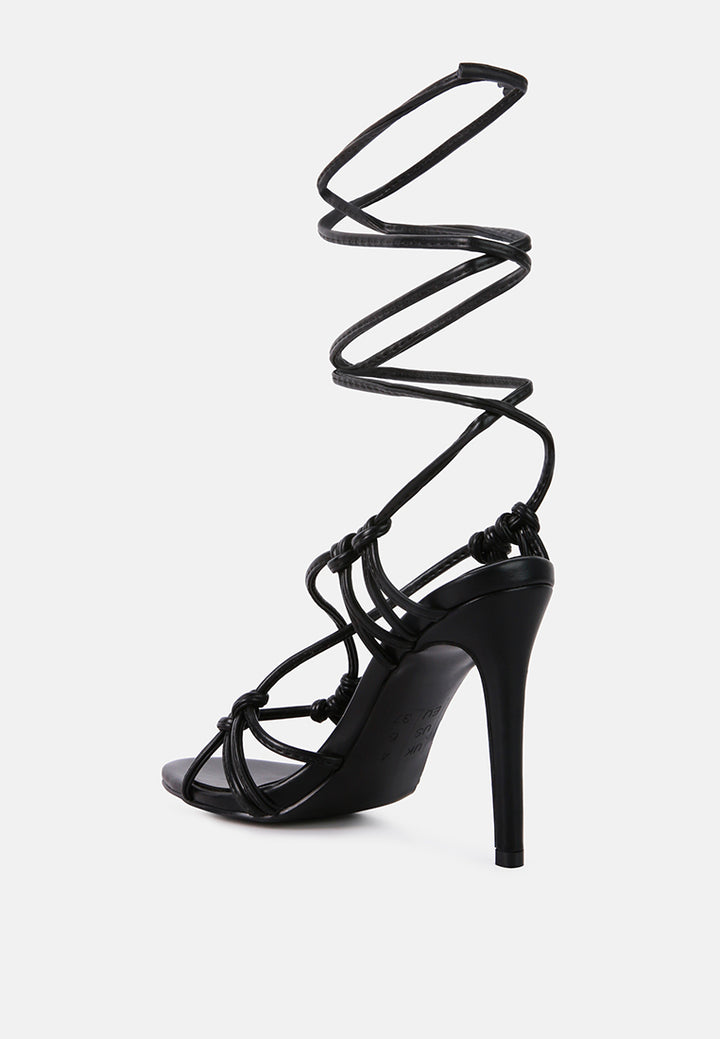 women lace up high heeled sandal#color_black
