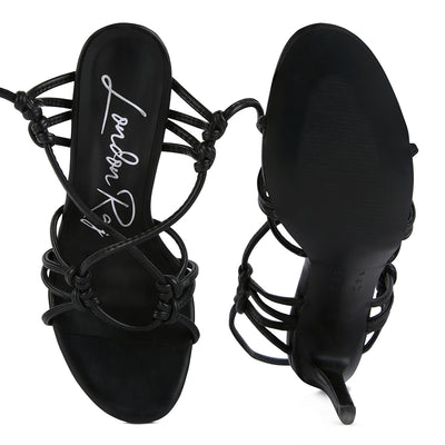 Black Lace Up High Heeled Sandal