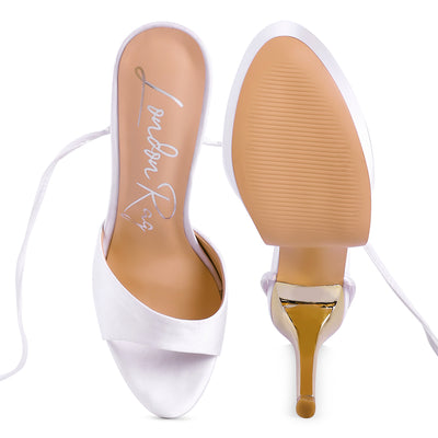White Platform Lace-Up Heel Sandals