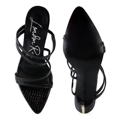 Black Croc Metal High Heeled Sandals