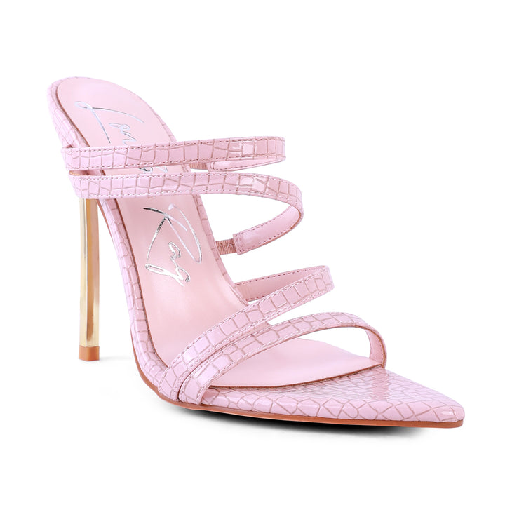 Pink Croc Metal High Heeled Sandals