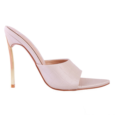 Bottoms Up Pointed High Heel Sandal in Blush