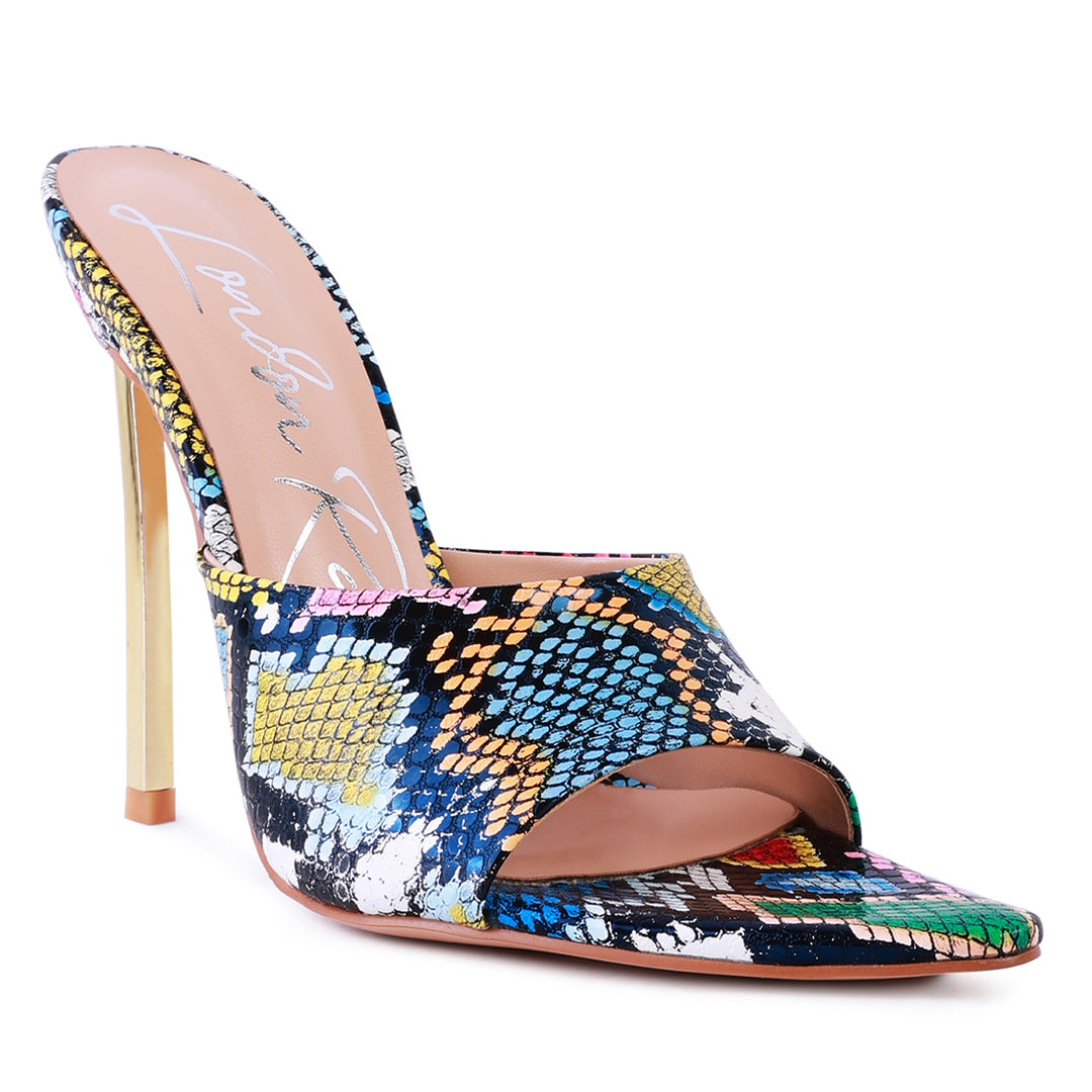 women bottoms up pointed high heel sandal#color_multi-snake