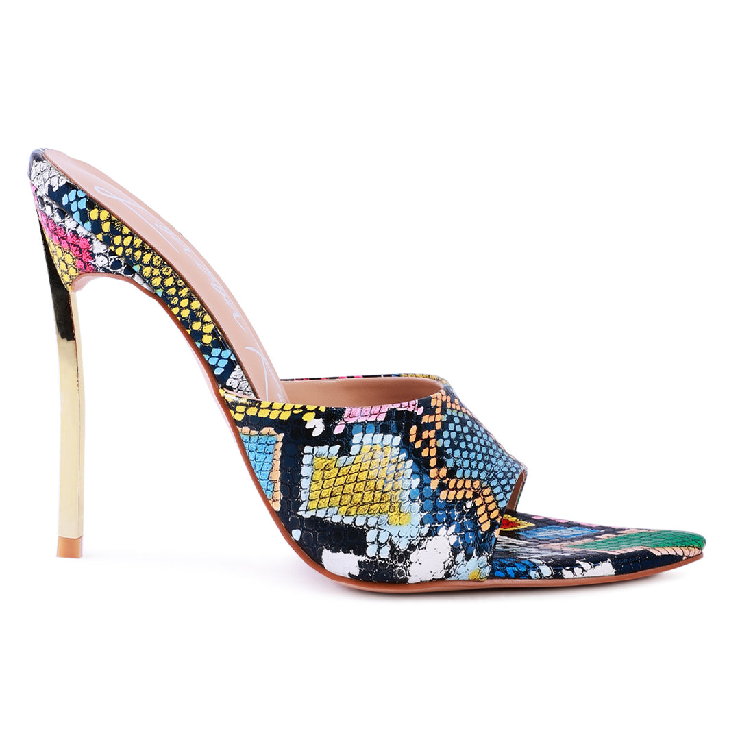 women bottoms up pointed high heel sandal#color_multi-snake
