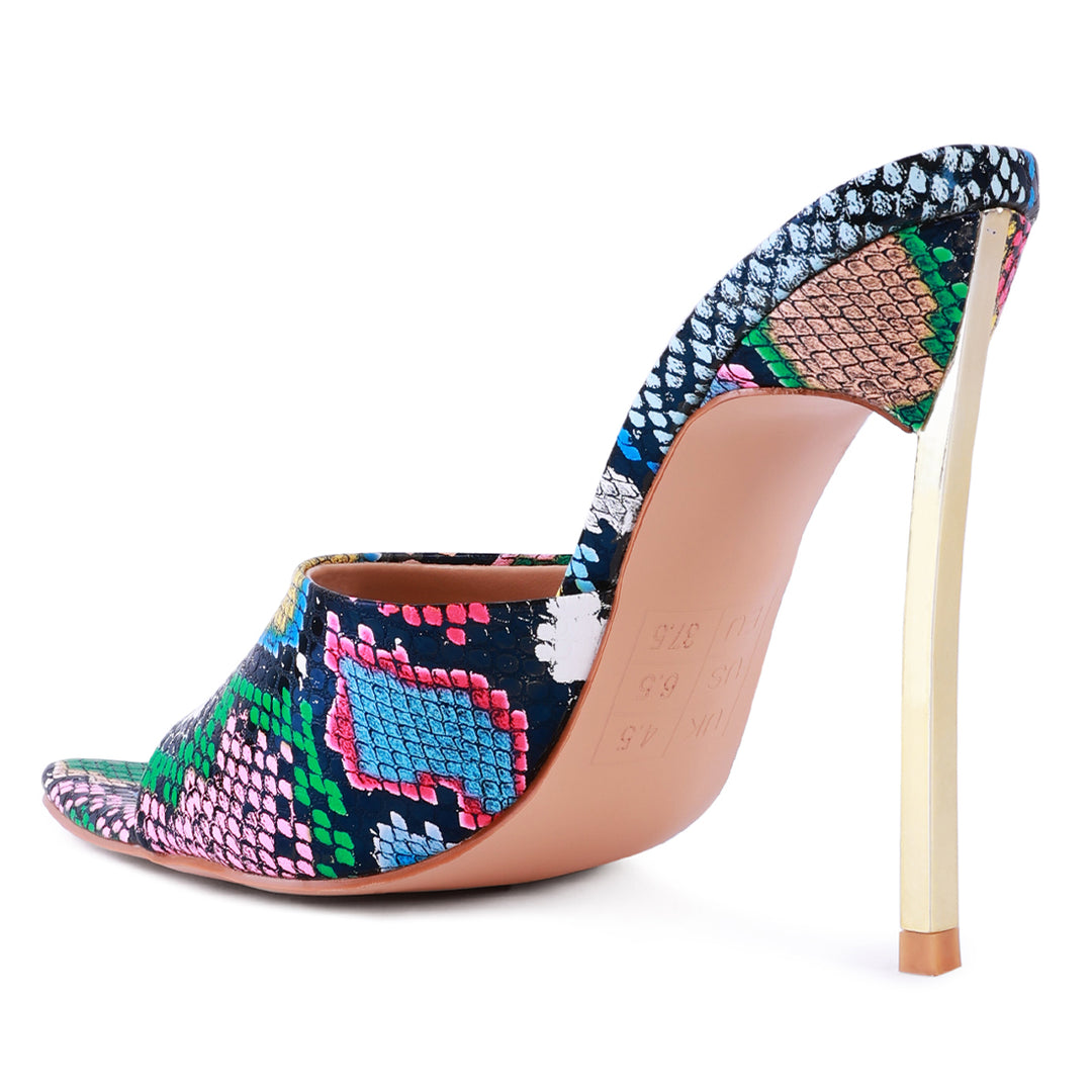 women bottoms up pointed high heel sandal#color_multi-snake
