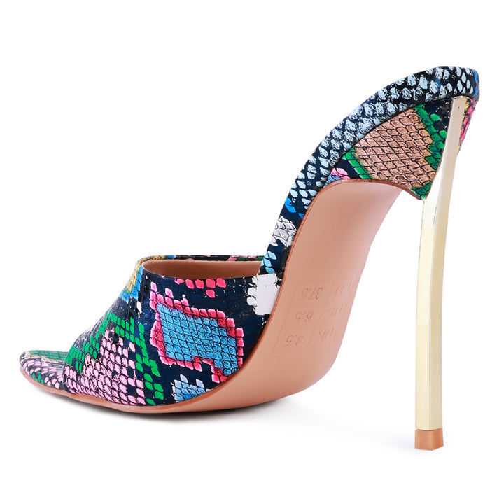 women bottoms up pointed high heel sandal#color_multi-snake