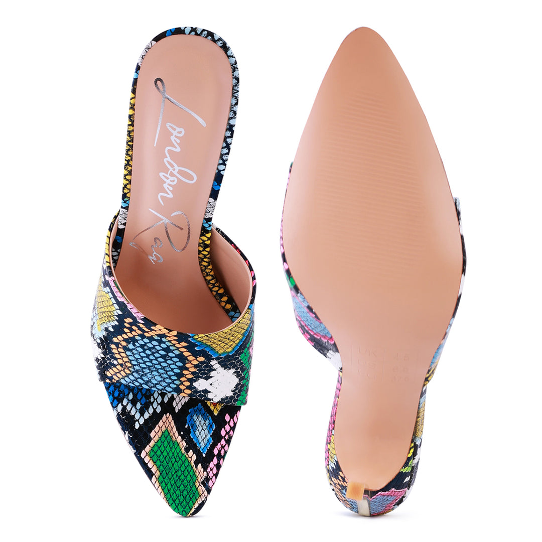 women bottoms up pointed high heel sandal#color_multi-snake