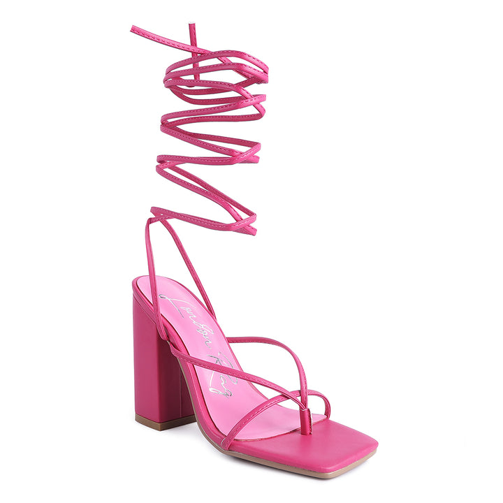 Pink Lace Up Block Heeled Sandal