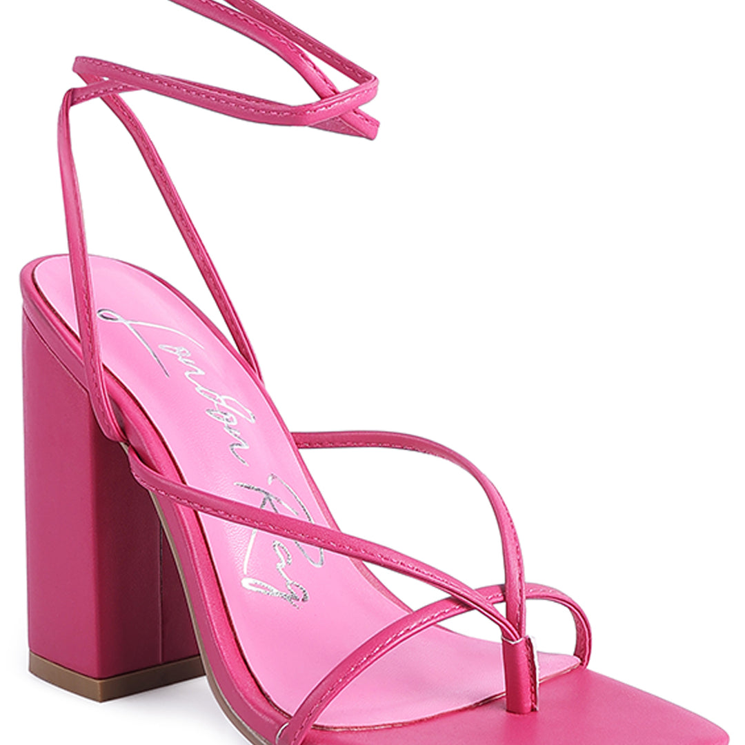 Pink Lace Up Block Heeled Sandal