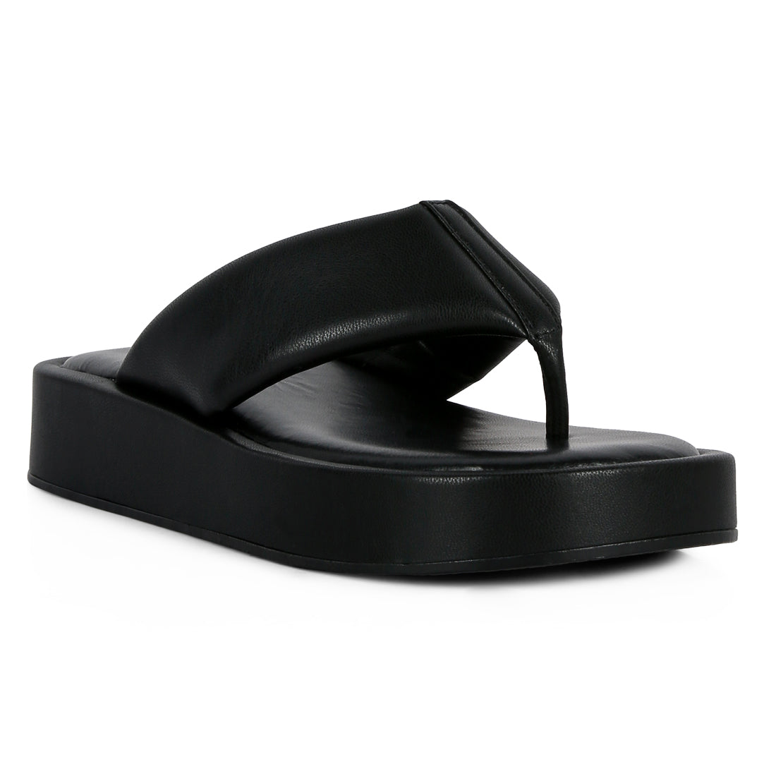 Black Broad Strap Thong Sandals